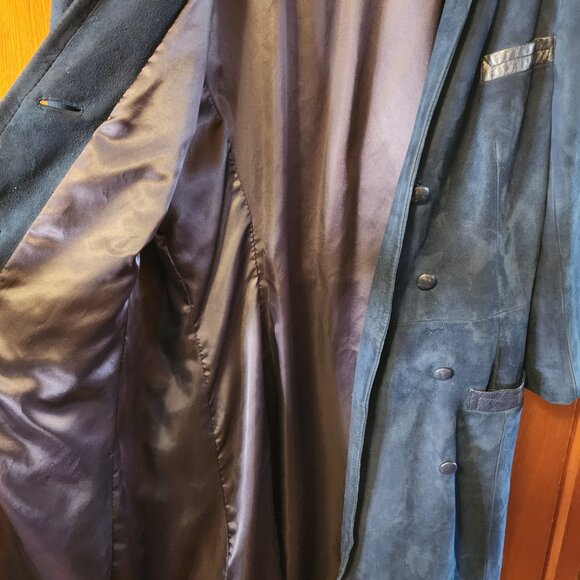 Women's Medium Beged-Or Blue Suede Leather Full Length Coat Made In Israel - Picture 10 of 14